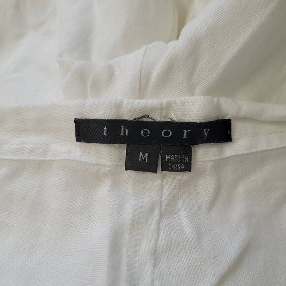 Theory Wide Leg Linen Pants Sz M White Semi‎ Sheer Beachy Minimalist Lagenlook - Picture 3 of 7